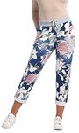 Crazy Girls Womens Plain Italian Floral Trousers, Pink Rose - Dark Blue, ML (UK 12-14)