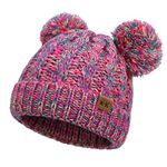 Baby Girls Bobble Hat - Toddler Winter Beanie Hats Kids Warm Knitted Beanies Double Pom Pom Hats Bonnet Cap for Children Boys Girls 1-6Y