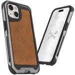 Ghostek Atomic Slim Case for iPhone 15, Compatible with MagSafe Accessories, Aluminum Frame, Shock Absorbent Phone Cover (6.1 Inch, Gunmetal with Brown Leather)