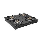 Glen Apex LPG Gas Stove 4 Burner | 6mm Thick Toughened Glass Top | Brass Burner Gas Stoves | ISI Certified Black | Drip Trays | Revolving Inlet Nozzle | 2 Year Warranty On Product (CT4B55BLBB)