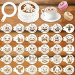 MWOOT 30 Pieces Mixed Halloween Cookie Stencils Painting Templates,Pumpkin Drawing Stencils Painting Kit for Cake Decorations Latte Art Mold,Reused Plastic Baking Cakes Stencils for DIY Craft Decor