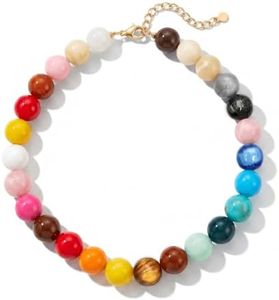 Elystara Colorful Beaded Necklace for Women, Chunky Round Acrylic Bead Choker, No Pendant, Statement Bead Choker Necklace, Adjustable Summer Beach Boho Layering Jewelry Gift