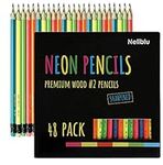 Cool Bulk Neon Pencils - 48 Pack - #2 Pre-Sharpened Non-Toxic Wood Pencils for Kids and Adults with Latex Free Erasers - Incredible Value