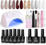 beetles Gel Polish 6 Colors Burgundy Red Gel Nail Polish Starter Kit with 48W Uv LED Light Base Gel Matte Top Coat Gel Nail Polish Set Glitter Gel Polish DIY Home Women Girls