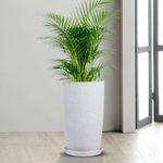 Kuber Industries Flower Pot with Plate | 18 Inch Lightweight Polymers Indoor-Outdoor Plant Pots | Flower Pot Gamla for Home-Office & Garden | Planter for Living Room | White