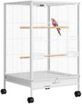 VIVOHOME 30 Inch Height Wrought Iron Bird Cage with Rolling Stand for Parrots Conure Lovebird Cockatiel White