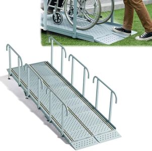 RDCMKL Wheelchair Ramp with Handrails, 10-30" Rise, Non-Slip, Carbon Steel