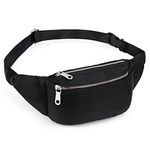 UTO Fanny Pack for Women Men Belt Bag Waterproof Nylon Fashion Slim Lightweight Waist Pack with 3 Zipper Pockets Black CA