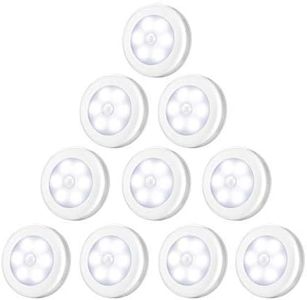 Criacr Motion Sensor Light, 10 Pack Stick-on Under Cabinet Lights with Removable Magnet, Battey Powered Cordless Closet Lights, Auto On/Off, for Wardrobe, Closet, Hallway, Kitchen, Stairs (White)
