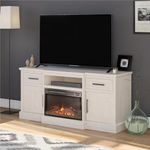 Ameriwood Home Gablewood Fireplace TV Stand for TVs up to 65 Inch, Replaceable Electric Fireplace Insert Heater, Remote Control, Timer, Realistic Log and Flame Effect, White Oak