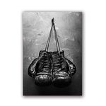 Boxing Gloves Vintage Photo Poster Wall Art Canvas Painting Black White Picture Sport Prints for Living Room Home Wall Decor 40x60cm No Frame