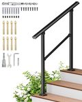 HIDALIFE Handrails for Outdoor Steps, 3 Step HandRail Fit 2 or 3 Steps Outdoor Stair Railing, Deck Handrail, Black Wrought Iron Hand Rails kit for Concrete, Metal Porch Railing, Porch Steps, Upgrade