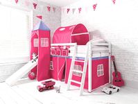 Noa and Nani Cabin Bed Mid Sleeper in WHITE Pink Princess with Tower,Tunnel & Tent 6970WG-PINK