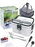 Buddew Electric Lunch Box 70W Food Heater 3 in 1 12V/24V/110-230V Portable Lunch Warmer(1.8L Large-Capacity) Heated Lunch Box for Car/Truck/Office with Carry Bag and Fork Spoon(Grey)