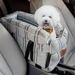 Dog Car Seats for Small Dogs Center Console Dogs and Cats Car Seat Portable Puppy Detachable and Washable Dog Booster Seat Pet Car Seat for Small Dogs Up to 12Lbs (Striped-Grey)