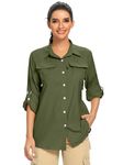 Women's UPF 50+ UV Sun Protection Safari Shirt, Long Sleeve Outdoor Cool Quick Dry Fishing Hiking Gardening Shirts, 5055 Army Green, Medium