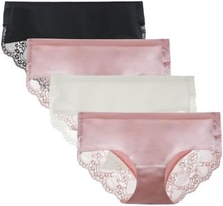 LIQQY Women's 4 Pack Cotton Lace Coverage Seamless Brief Panty Underwear Mid-Waisted Underpants (Black/Pink/White, Large)