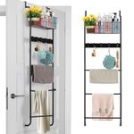 5 Tier Over Door Towel Rail, Over the Door Towel Rack,Hanging Towel Rack for Bathroom Bedroom,Towel Ladder with 5 hooks,Towel Rail Freestanding, Black