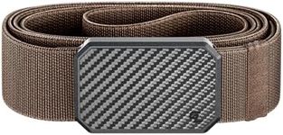 Groove Life Groove Belt Carbon Fiber/Brown - Men's Stretch Nylon Belt with Magnetic Aluminum Buckle, Lifetime Coverage - Medium (33-36")