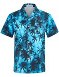 APTRO Men's Hawaiian Shirt Short Sleeve Beach Shirt HW202 Blue Palm S