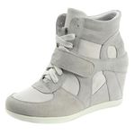 rismart Women's Hidden Wedge Heel Comfort Leather Fashion Sneakers 8522(Grey&White,ca6.5)