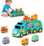 Veslier Toy Trucks for 2 3 4 5Years Old,Construction Transpor Trucks for Toddlers 2-4 Years with 4 Pull Back Cars for Toddlers 2-4,Christmas Birthday Gift for 18M+ 2 3 4 5 Years Old Kids Boys Girls.