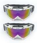 ActHose Ski Goggles, Snowboard Goggles for Men Women, Motocross Riding Goggles, UV Protection, Windproof Anti-Fog, 2 Pack (White Frame with Black Dots)