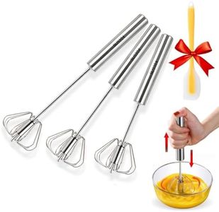 3PCS Stainless steel manual semi-automatic pressure rotary household whisk, milk whisk, milk frother, rotary push whisk for mixing, beating, beating and stirring(10"+12"+14")