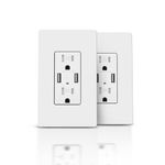 TOPELER 2Pack USB Wall Outlet, Receptacle Outlet with 4.8A Charging Capacity, 15A Tamper Resistant Electrical Socket, Screwless Wall Plate Included, UL & FCC Approved, White