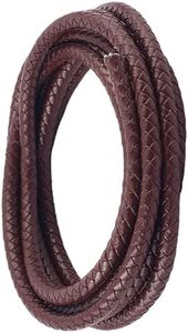 CALFOVERA 2.19 Yards Braided Genuine Leather Cord for Jewelry Making 6MM Round Woven Brown Real Leather String Lace Rope Bolo Cording for Crafting Necklace Bracelets Braiding Beading DIY Projects