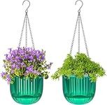 HEKOBAG 2 Pcs Self Watering Hanging Planter, 6.5 Inch Indoor Plant Hanging Pots Flower Pot Basket Outdoor Hanging Basket Visible Water Level, Plant Hanger with Hooks & Drainage Holes for Garden Home