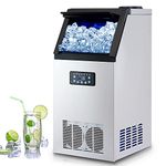 CREWORKS Commercial Ice Machine, Industrial Ice Maker Machine, Freestanding Stainless Steel Ice Cube Machine with 10kg Ice Storage Capacity for Bar Home Supermarkets（72.5kg/24h 45 Ice Cubes）