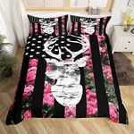 Deer Elk Bedding Set for Girls Boys Antlers Moose Deer Hunting Pink Comforter Coverative American Flag Floral Duvet Cover Bedspread Cover 3Pcs King Size