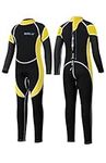 Yikayin Kids Wetsuits Full Length, 2.5MM Neoprene Diving Swimming Suit Back Zipper, Boys Girls Wetsuit for Swimming Diving Snorkeling Surfing SUP - Yellow Black S