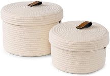 Aroma Brand-Round mini rope jute storage jute woven Shelf basket hamper baby nursery tray bucket organizer gifts for kids toys,fruits,living room,bathroom (set of 2) (1 BIg And 1 Small, White)