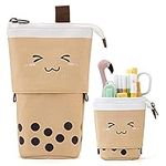 Cute Stuff for Teen Girls Cute Bags Standing Pencil Case Cute Telescopic Pen Holder Kawaii Stationery Pouch Makeup Cosmetics Bag for School Students Office Women (Brown)