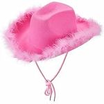 Malaxlx Novelty Pink Western Cowboy Cowgirl Hat for Men Women Girls - Felt Wide Brim Fedora Hat with Feathers