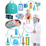 Lehoo Castle Kids Doctor Kit Toy, Pretend Play Doctor Set for Toddlers, Realistic Wooden Medical Kit Role Play Set, Gifts for Boys Girls 3+ Years