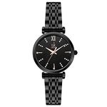 SK Classic Women Watches Fashion Ladies Dress Watch Solid Stainless Steel Band Genuine Leather Strap (Black-Starry)