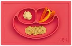 ezpz Happy Mat - 24 Months+ (Coral) - 100% Silicone Suction Plate with Built-in Placemat for Toddlers + Preschoolers - Divided Toddler Plates - Toddler Essentials…