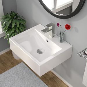 Kichae Wall Mount Vessel Sink - 21" x 16" Rectangle Wall Mounted Bathroom Sink White Wall Hung Porcelain Sink With Overflow Ceramic Basin Floating Lavatory Sink