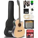 PYLE 40” Cutaway Acoustic Electric Guitar- with Amplifier Kit, 4/4 Size Spruce Wood Natural Matte Finish, 6 Steel Strings, Includes Digital Tuner, Gig Bag, Picks, Strap, Extra Strings- Right Handed