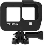 TELESIN Plastic Protective Case for GoPro Hero 9 Black, Hollow Frame Housing Skeleton Cage with Battery Side Door Open and Cold Shoe Mount to Connect Vlogging Video Light, Microphone