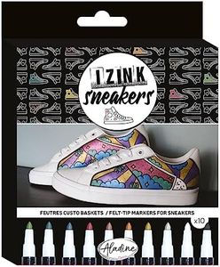 Aladine - 10 Feutres Sneakers - Feutres pour Personnaliser Baskets, Chaussures en Cuir & Synthétique - Couleurs Métalliques - Marqueurs, Stylos - Doré, Argent, Noir, Bleu, Vert - 85534