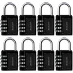 Belle Vous Black 4 Digit Combination Shackle Padlock (8 Pack) - 4.8 x 4 x 1.3cm/ 1.88 x 1.57 x 0.51 inches - Heavy Duty Waterproof Indoor/Outdoor Security Lock for Gym & School Locker, Fence & Gates