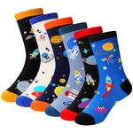 SEEYAN Boys Socks Kids Funny Novelty Cotton Crazy Cartoon Dinosaur Space Shark Fun Crew Socks 6 Pairs (6 Pairs Space, 6-8 Years)