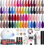 MEFA 56 Pcs Gel Nail Polish Kit with U V Light, 32 Colors All Seasons Soak Off Gel Polish Nail Set with Matte/Glossy Base Top Coat Essential Manicure Tools Nails Art DIY Salon Mother's Day Gifts