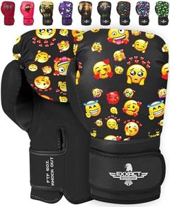 Exxact Sports Knockout Printed Youth Boxing Gloves for Kids (3-10 Years) with Padded Protection and Wrist Support, Durable Engineered Leather Kids Boxing Gloves for Boys and Girls (Smiley Face, 6OZ)