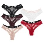 ZOOEASS Pack of 5 Women's Lace Thongs Sexy String Underwear Hipster Panties Soft Comfortable Briefs Stretch Lingerie Multipack(T-S)