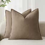 Foindtower Pack of 2, Decorative Linen Soild Throw Pillow Covers Soft Accent Cushion Case Boho Farmhouse Neutral Pillowcase for Chair Couch Sofa Bedroom Living Room Home Decor 20 x 20 Inch Light Brown